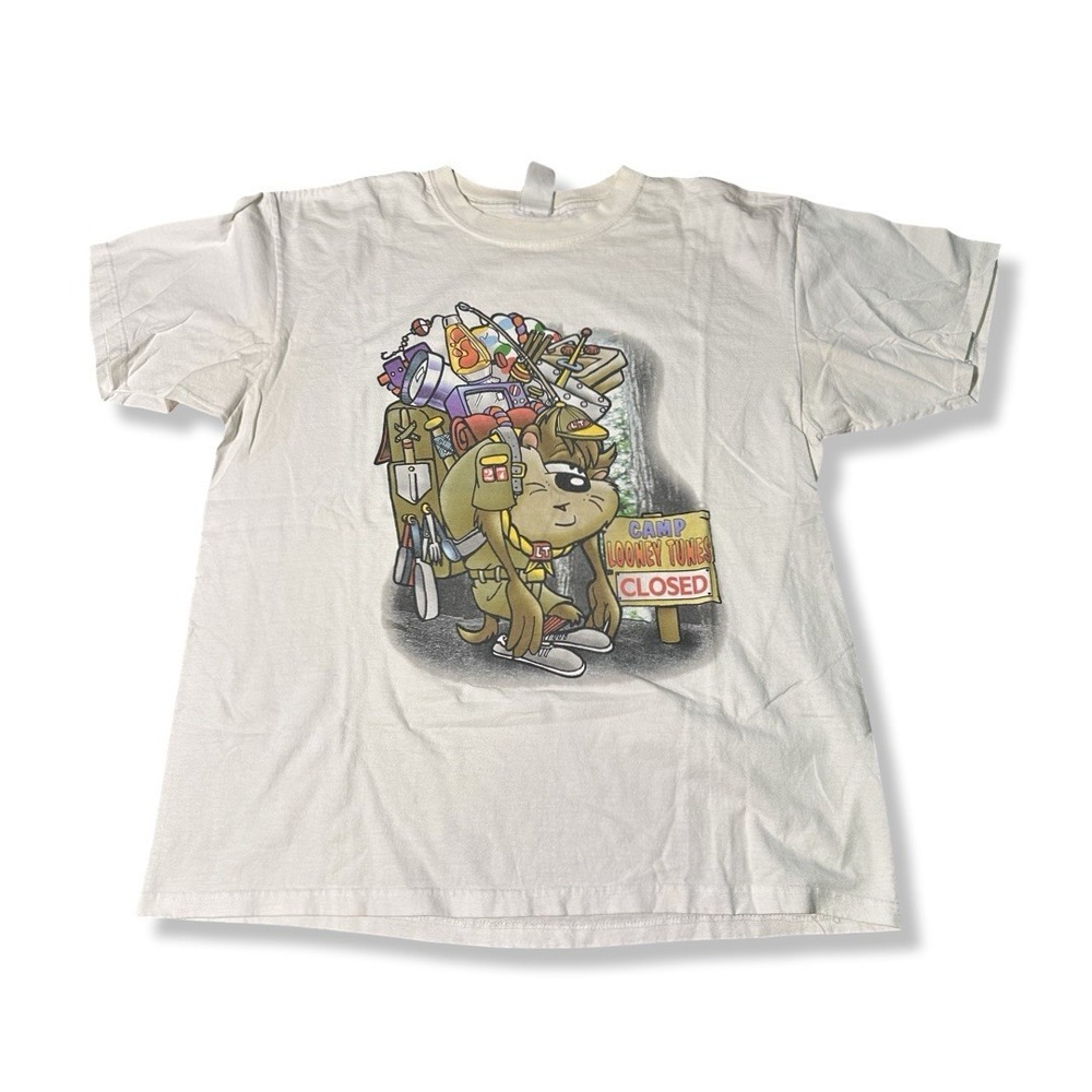 Vintage 90s Taz Looney Tunes Camp Closed White Graphic T Size XL
